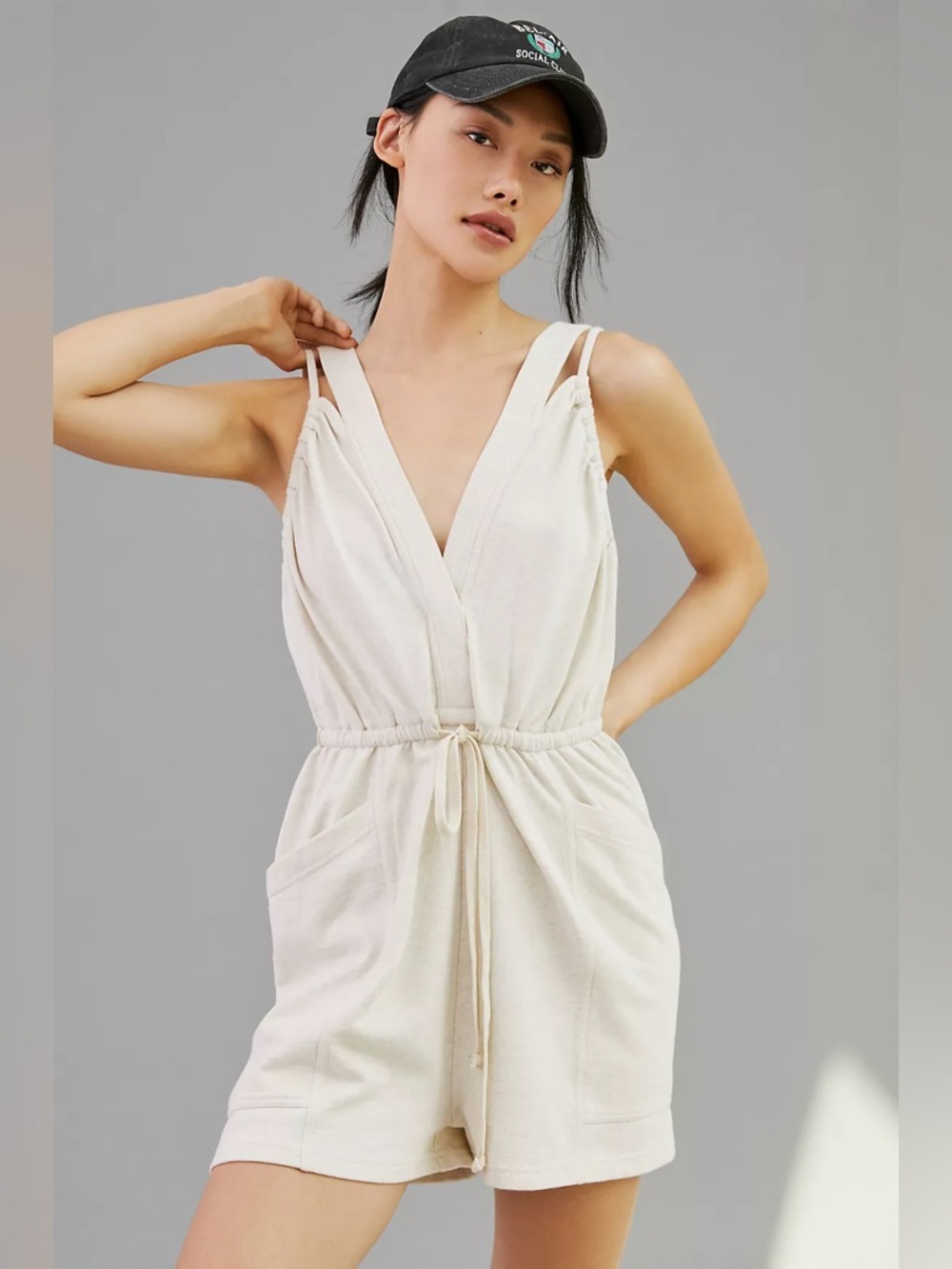 Daily Practice by Anthropologie Cream The Playa Del Amore Romper size Small EUC